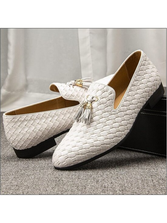 JITAI Men\'s White10 Rubber Loafers Tassels Spikes Comfortable Wedding Prom Shoes main image 6